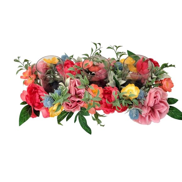 Floral Centerpiece With Glass Candle Holders In Wooden Box Centerpiece - Picture 4 of 7